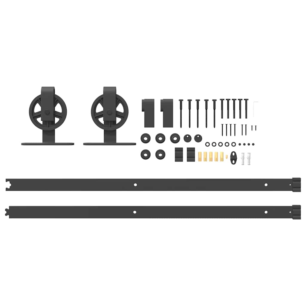 vidaXL Set feronerie pentru ușă glisantă, negru, 183 cm, oțel vidaXL Set feronerie pentru ușă glisantă, negru, 183 cm, oțel