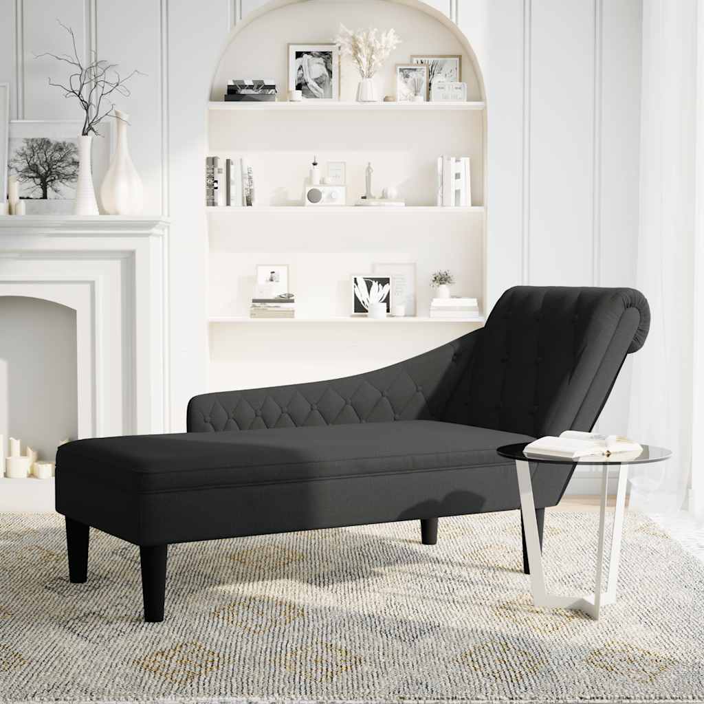 vidaXL Șezlong cu pernă și cotieră dreaptă, negru, textil vidaXL Șezlong cu pernă și cotieră dreaptă, negru, textil