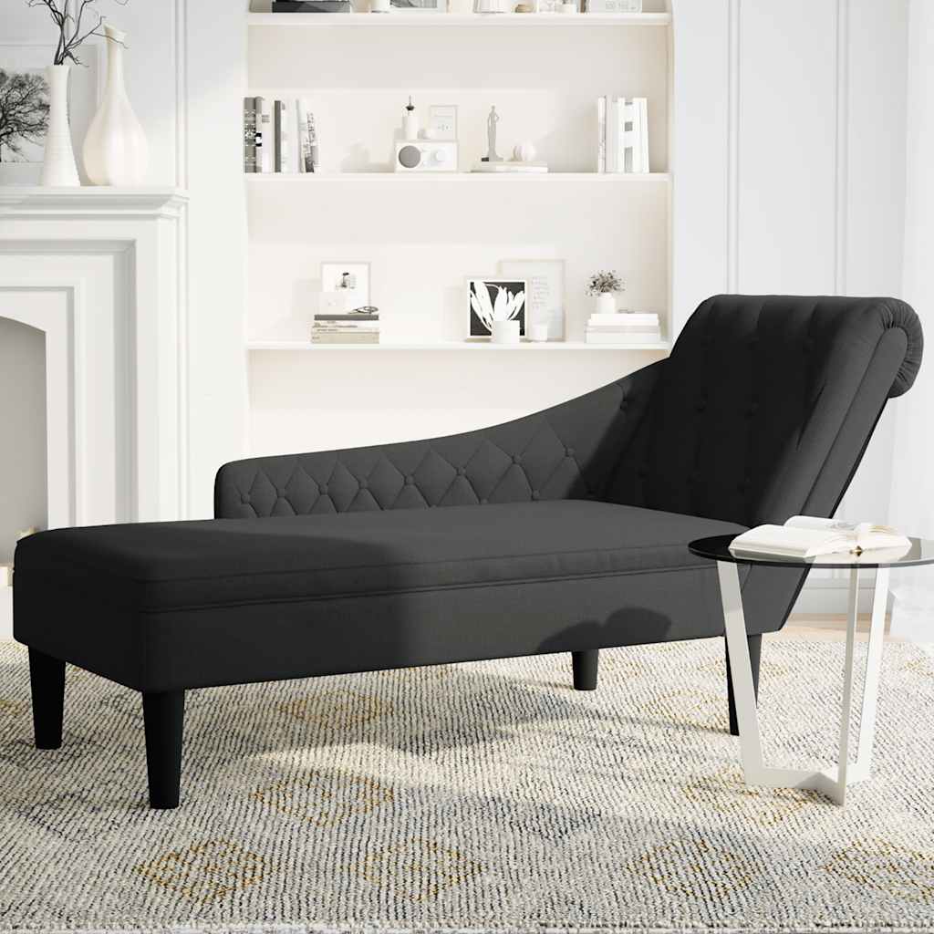 vidaXL Șezlong cu pernă și cotieră dreaptă, negru, textil vidaXL Șezlong cu pernă și cotieră dreaptă, negru, textil