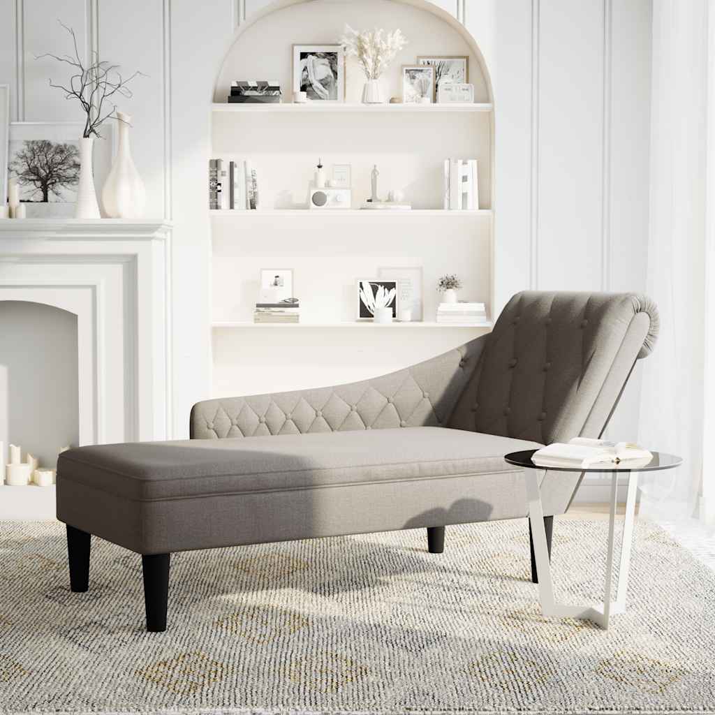 vidaXL Șezlong cu pernă și cotieră dreaptă, gri taupe, textil vidaXL Șezlong cu pernă și cotieră dreaptă, gri taupe, textil