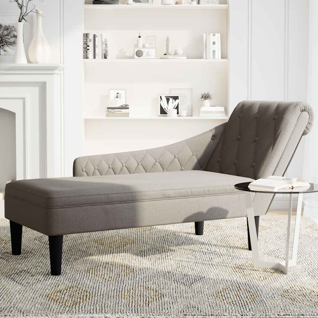 vidaXL Șezlong cu pernă și cotieră dreaptă, gri taupe, textil vidaXL Șezlong cu pernă și cotieră dreaptă, gri taupe, textil