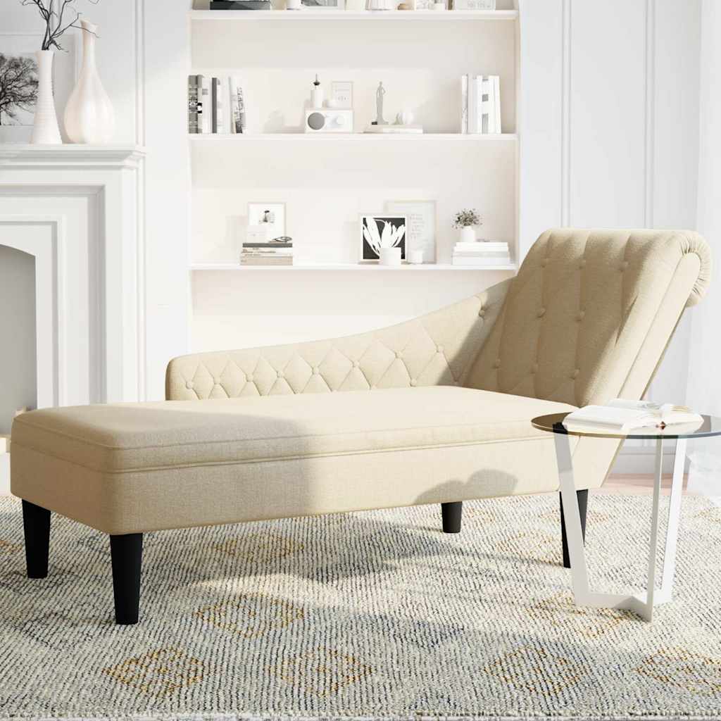 vidaXL Șezlong cu pernă și cotieră dreaptă, crem, textil
