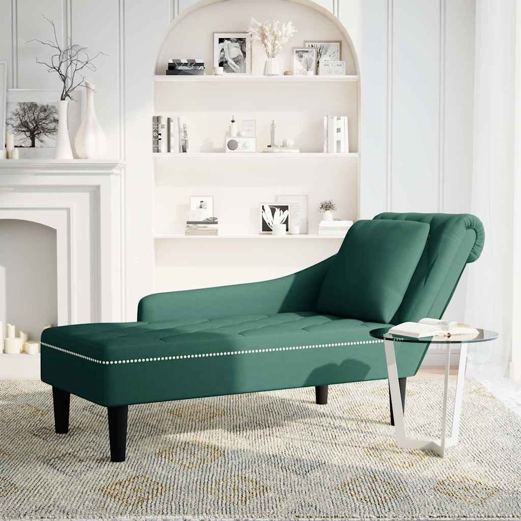 vidaXL Șezlong cu pernă și cotieră dreapta, verde închis, catifea vidaXL Șezlong cu pernă și cotieră dreapta, verde închis, catifea