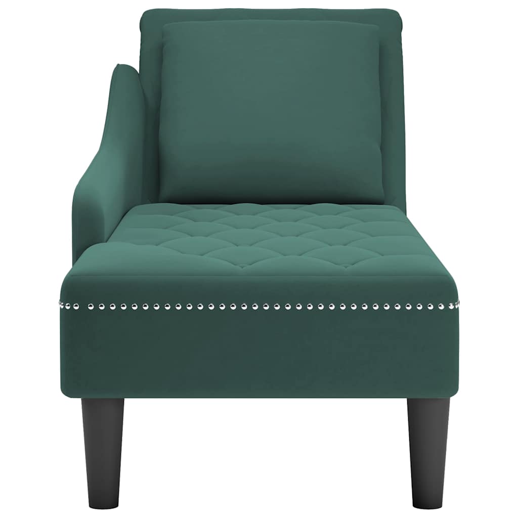 vidaXL Șezlong cu pernă și cotieră dreapta, verde închis, catifea vidaXL Șezlong cu pernă și cotieră dreapta, verde închis, catifea