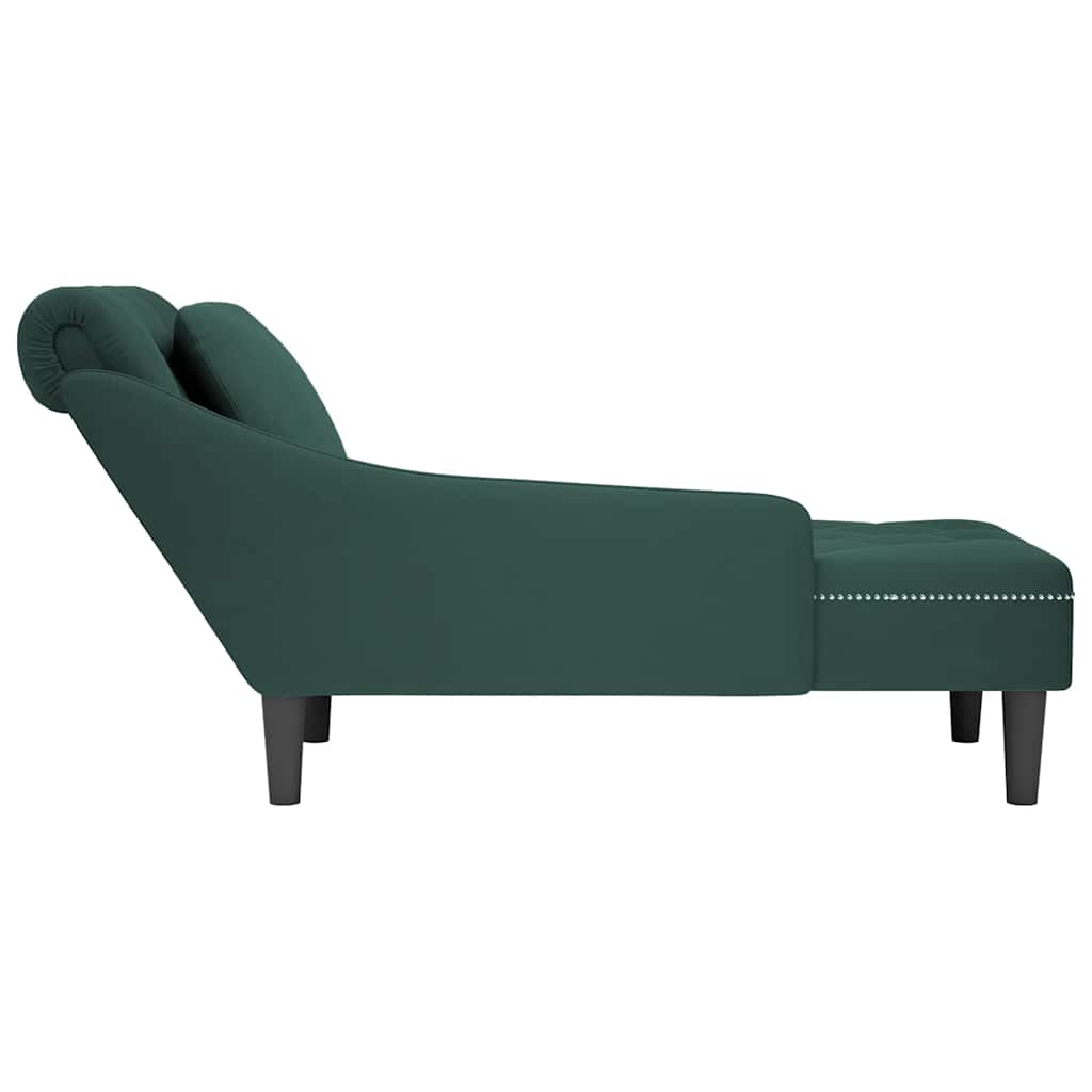 vidaXL Șezlong cu pernă și cotieră dreapta, verde închis, catifea vidaXL Șezlong cu pernă și cotieră dreapta, verde închis, catifea