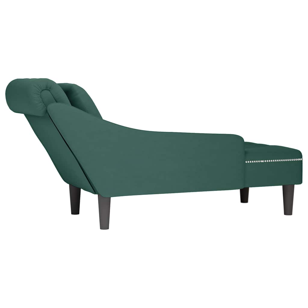 vidaXL Șezlong cu pernă și cotieră dreapta, verde închis, catifea vidaXL Șezlong cu pernă și cotieră dreapta, verde închis, catifea