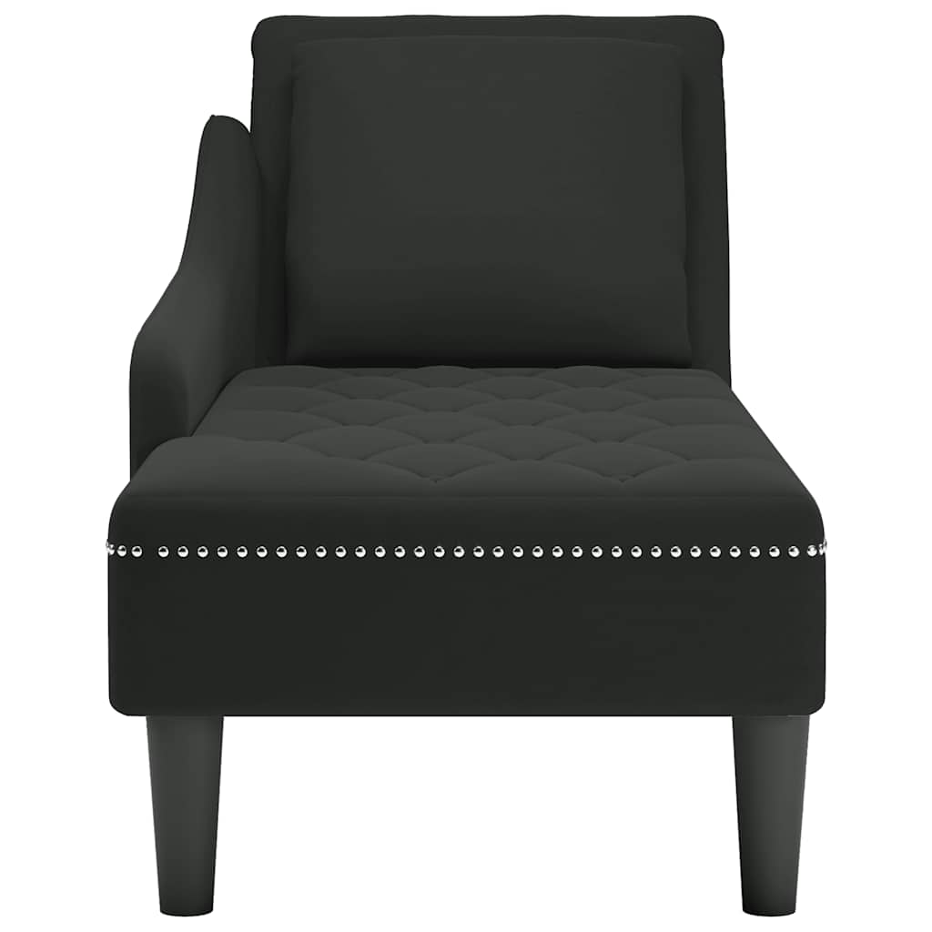 vidaXL Șezlong cu pernă și cotieră dreaptă, negru, catifea