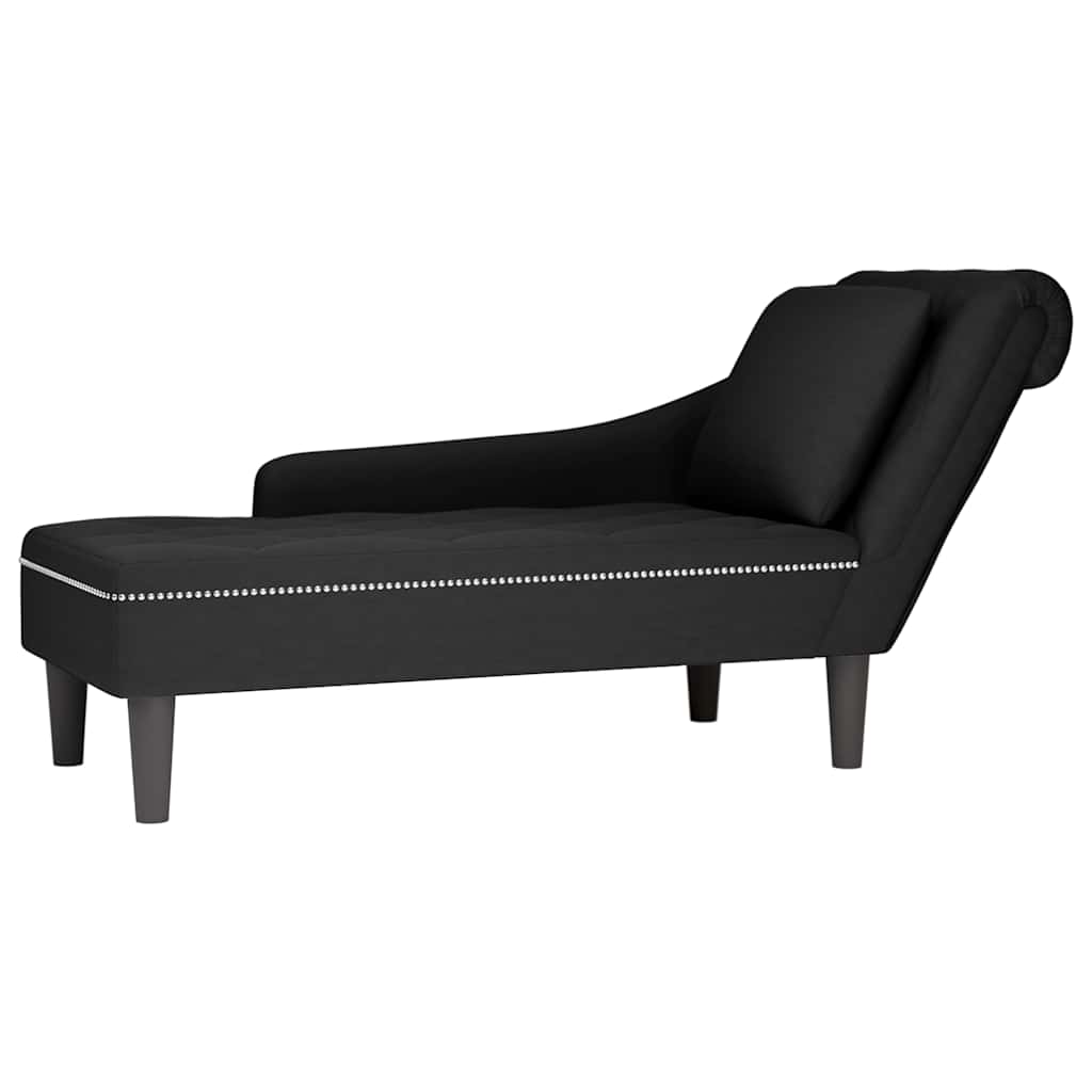 vidaXL Șezlong cu pernă și cotieră dreaptă, negru, catifea