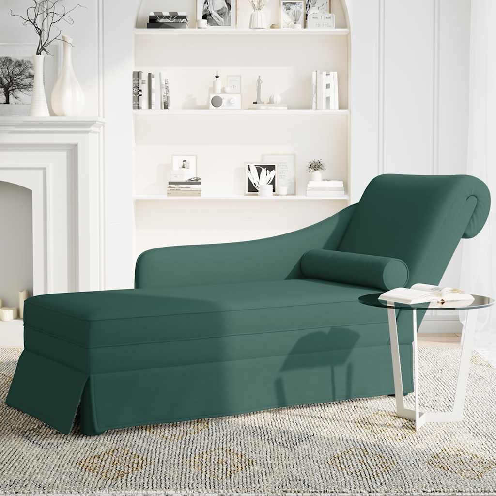 vidaXL Sezlong cu suport și cotieră dreaptă catifea verde închis vidaXL Sezlong cu suport și cotieră dreaptă catifea verde închis