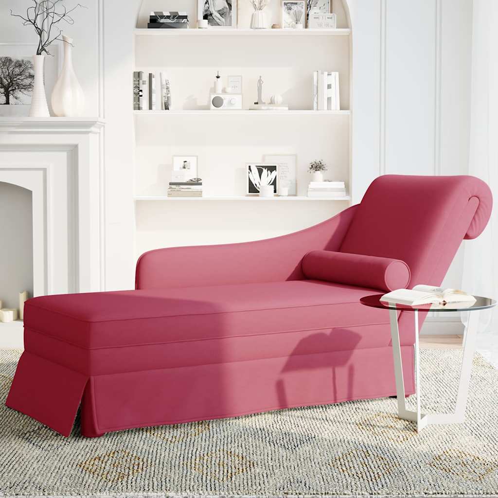 vidaXL Șezlong cu șezlong și cotieră dreaptă Wine Red Velvet vidaXL Șezlong cu șezlong și cotieră dreaptă Wine Red Velvet