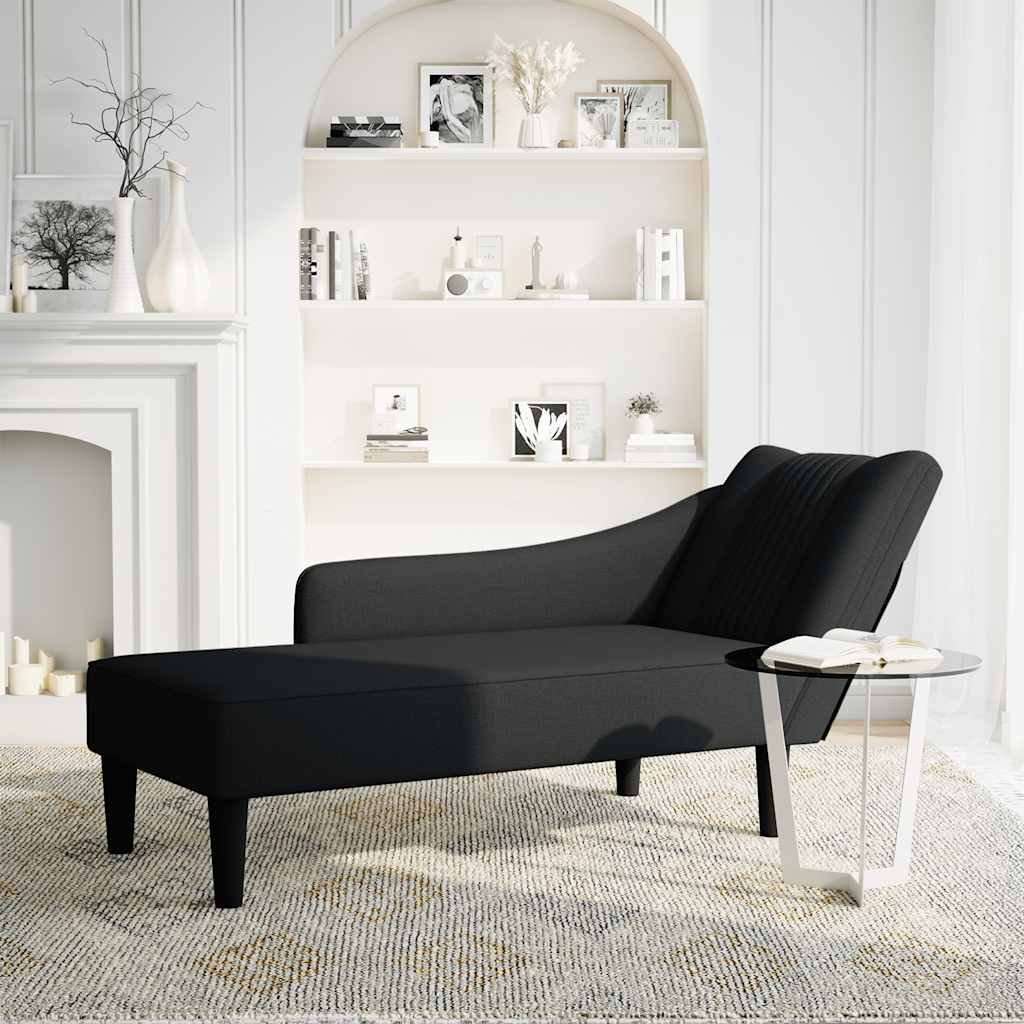 vidaXL Sezlong cu cotieră dreaptă din material negru vidaXL Sezlong cu cotieră dreaptă din material negru