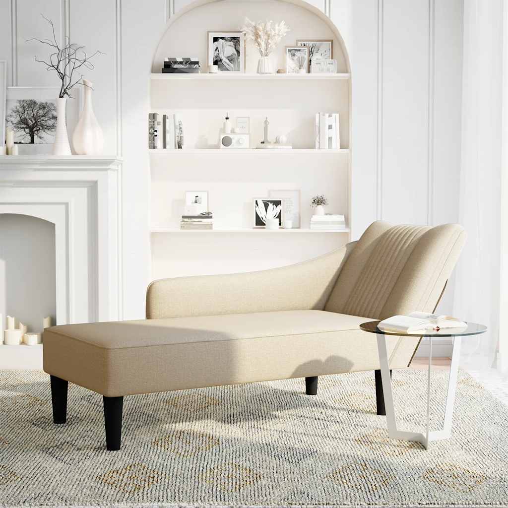 vidaXL Sezlong cu țesătură crem pentru cotieră dreaptă vidaXL Sezlong cu țesătură crem pentru cotieră dreaptă