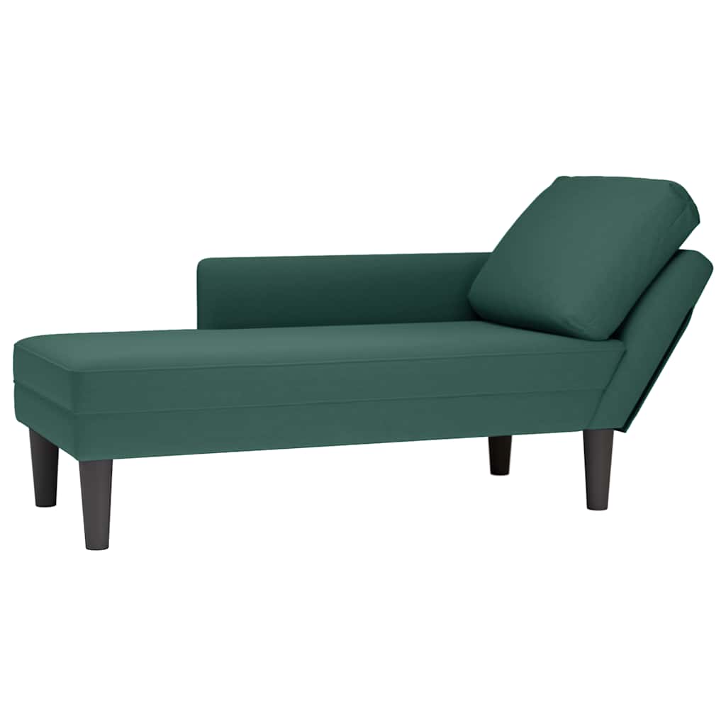vidaXL Șezlong cu pernă și cotieră dreapta, verde închis, catifea vidaXL Șezlong cu pernă și cotieră dreapta, verde închis, catifea