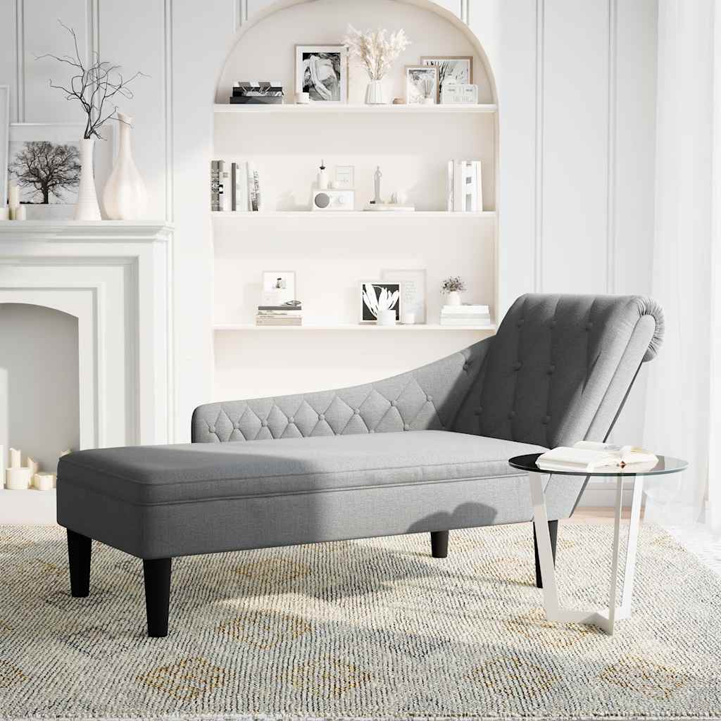 vidaXL Șezlong cu pernă și cotieră dreaptă, gri deschis, textil vidaXL Șezlong cu pernă și cotieră dreaptă, gri deschis, textil