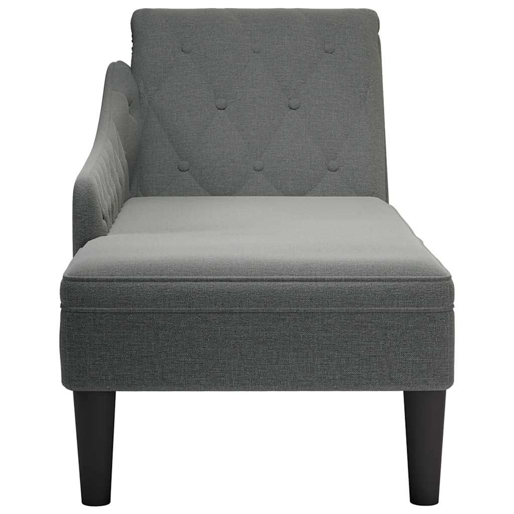 vidaXL Șezlong cu pernă și cotieră dreaptă, gri închis, textil vidaXL Șezlong cu pernă și cotieră dreaptă, gri închis, textil