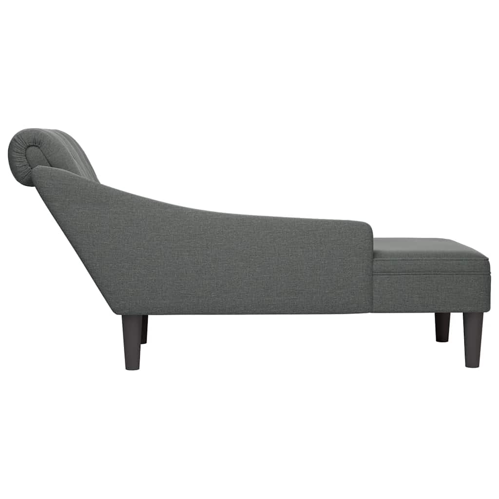 vidaXL Șezlong cu pernă și cotieră dreaptă, gri închis, textil vidaXL Șezlong cu pernă și cotieră dreaptă, gri închis, textil