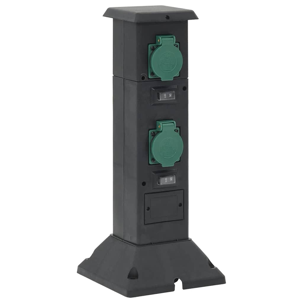vidaXL Coloană priză de exterior cu 4 căi, negru/verde, 16x16x39,5 cm vidaXL Coloană priză de exterior cu 4 căi, negru/verde, 16x16x39,5 cm