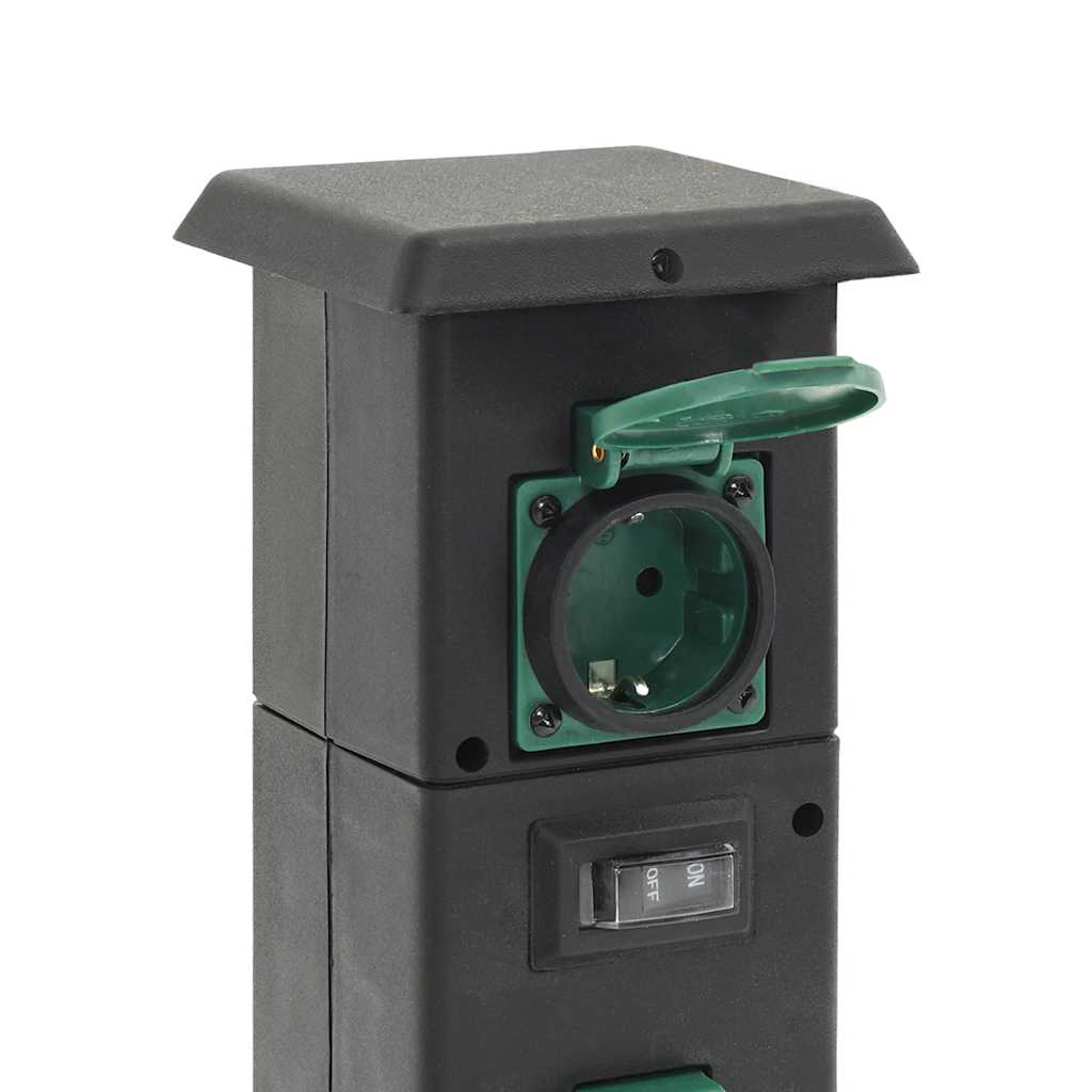 vidaXL Coloană priză de exterior cu 4 căi, negru/verde, 16x16x39,5 cm vidaXL Coloană priză de exterior cu 4 căi, negru/verde, 16x16x39,5 cm
