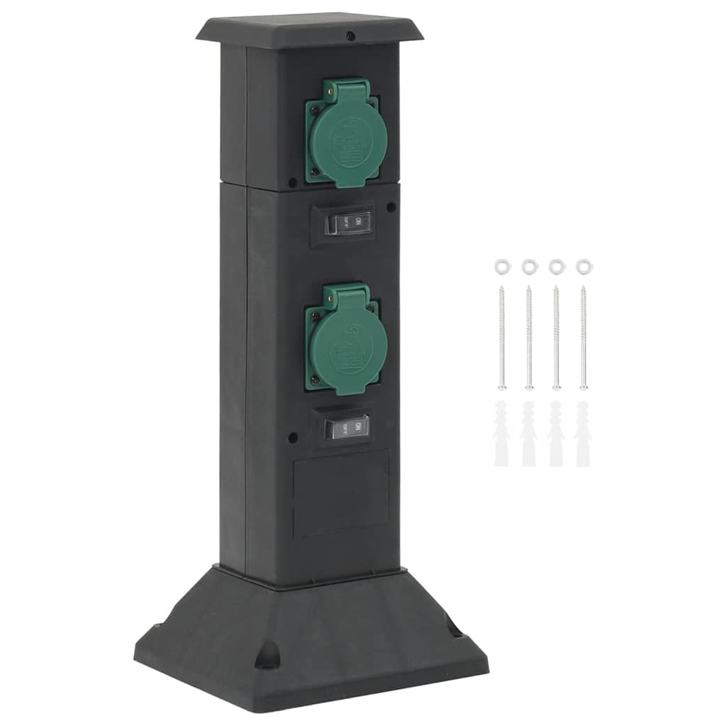 vidaXL Coloană priză de exterior cu 4 căi, negru/verde, 16x16x39,5 cm vidaXL Coloană priză de exterior cu 4 căi, negru/verde, 16x16x39,5 cm