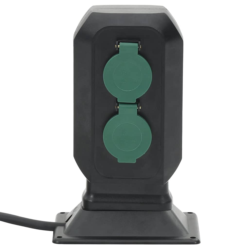 vidaXL Priză de exterior cu țăruș și 4 căi, negru/verde, 15,5x11x24 cm vidaXL Priză de exterior cu țăruș și 4 căi, negru/verde, 15,5x11x24 cm