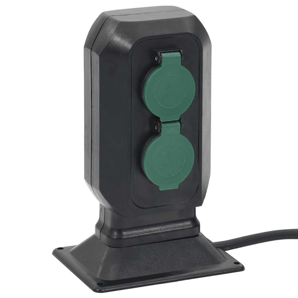 vidaXL Priză de exterior cu țăruș și 4 căi, negru/verde, 15,5x11x24 cm vidaXL Priză de exterior cu țăruș și 4 căi, negru/verde, 15,5x11x24 cm
