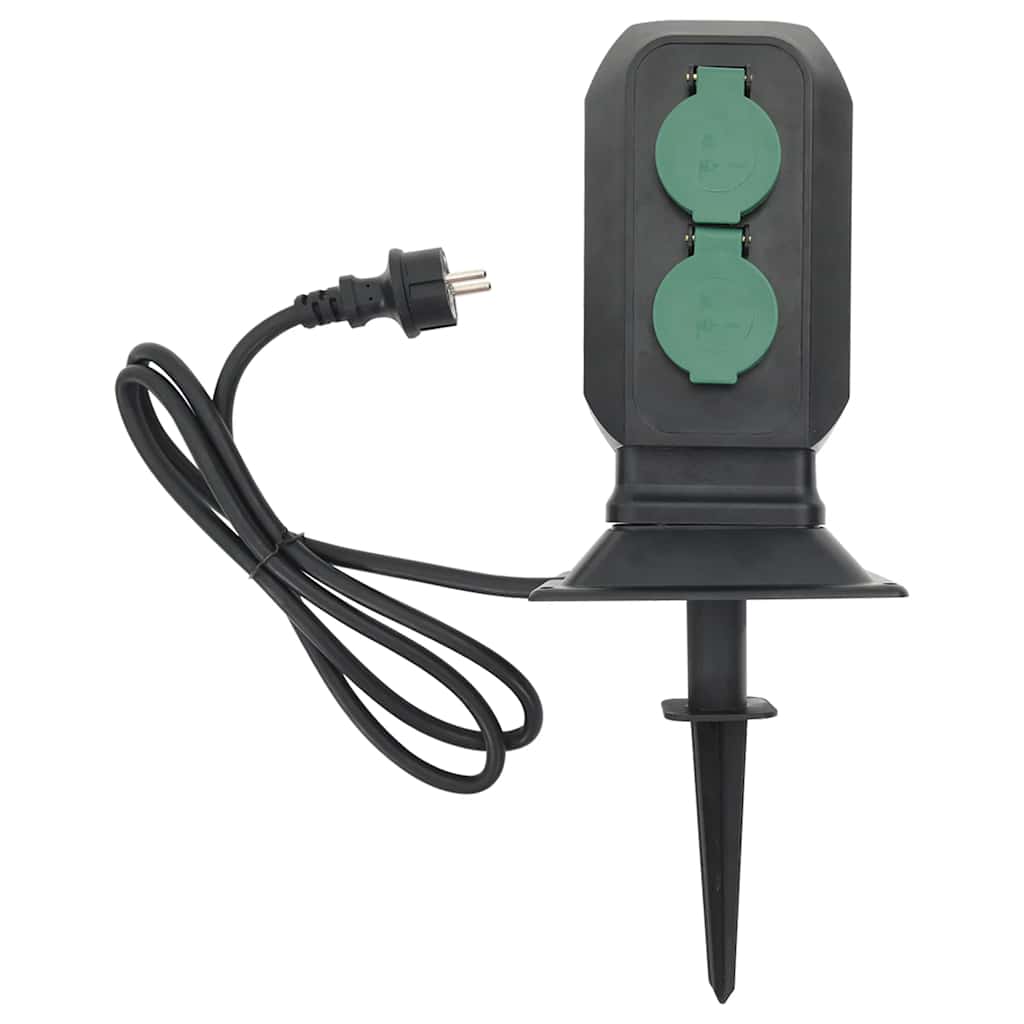 vidaXL Priză de exterior cu țăruș și 4 căi, negru/verde, 15,5x11x24 cm vidaXL Priză de exterior cu țăruș și 4 căi, negru/verde, 15,5x11x24 cm