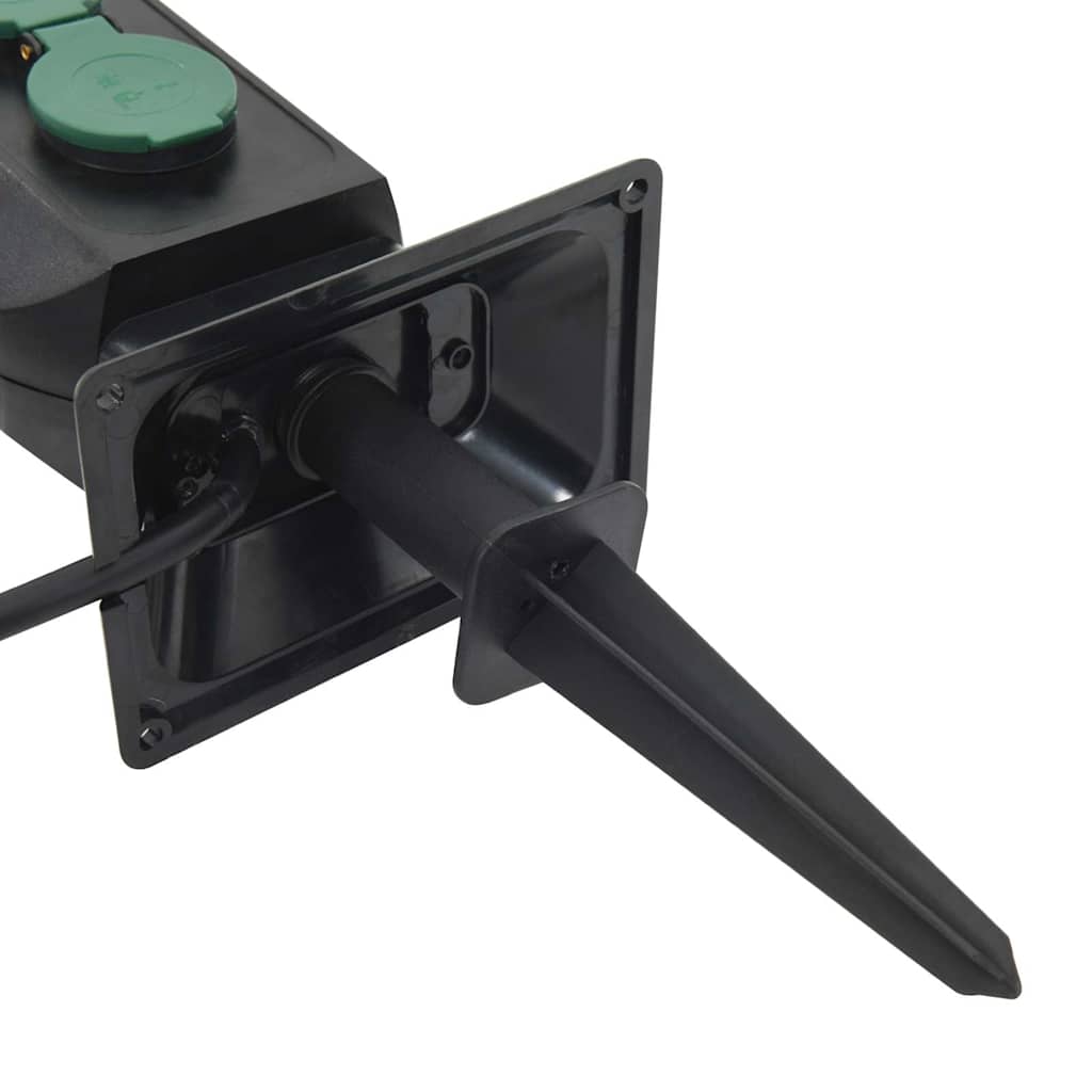 vidaXL Priză de exterior cu țăruș și 4 căi, negru/verde, 15,5x11x24 cm vidaXL Priză de exterior cu țăruș și 4 căi, negru/verde, 15,5x11x24 cm