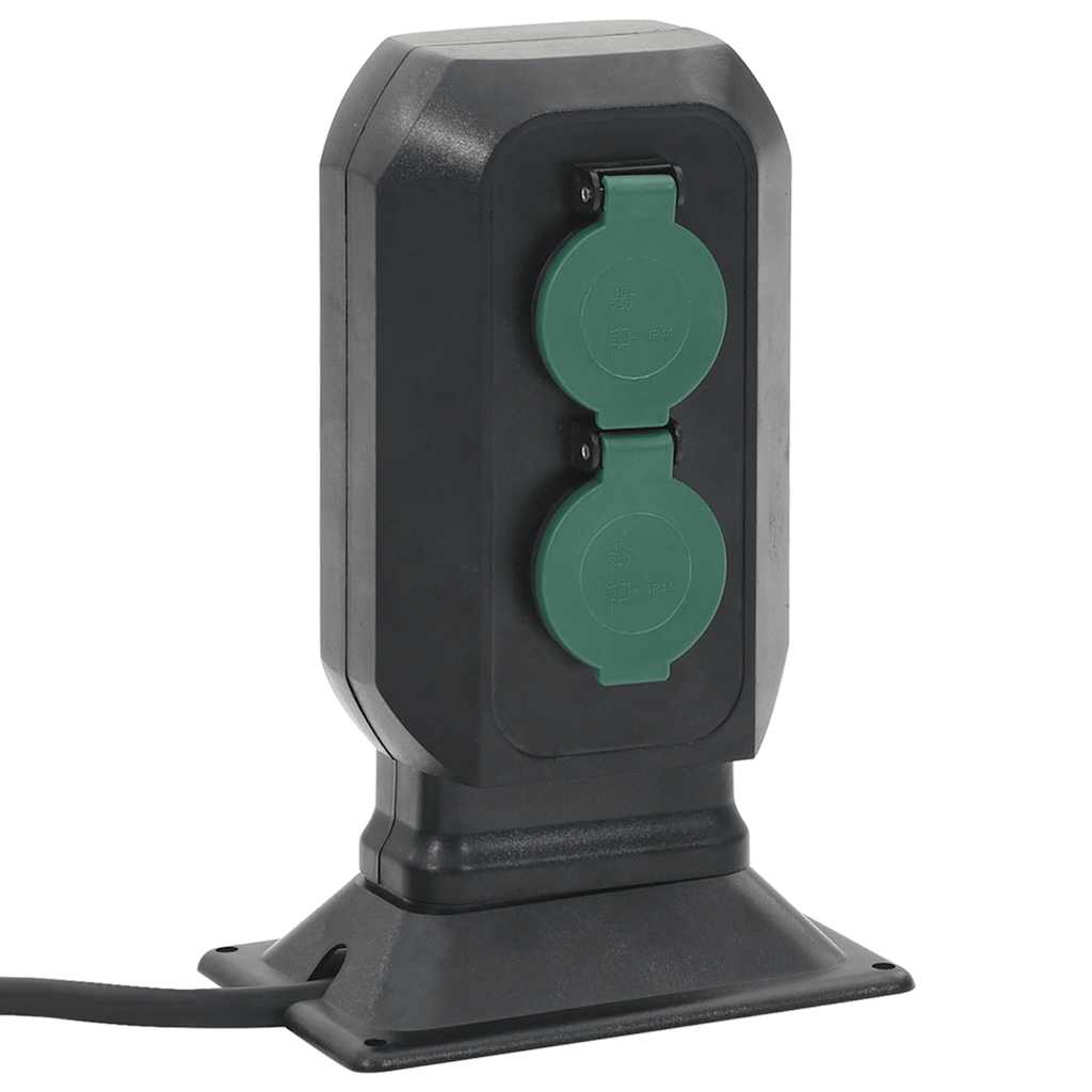 vidaXL Priză de exterior cu țăruș și 4 căi, negru/verde, 15,5x11x24 cm vidaXL Priză de exterior cu țăruș și 4 căi, negru/verde, 15,5x11x24 cm