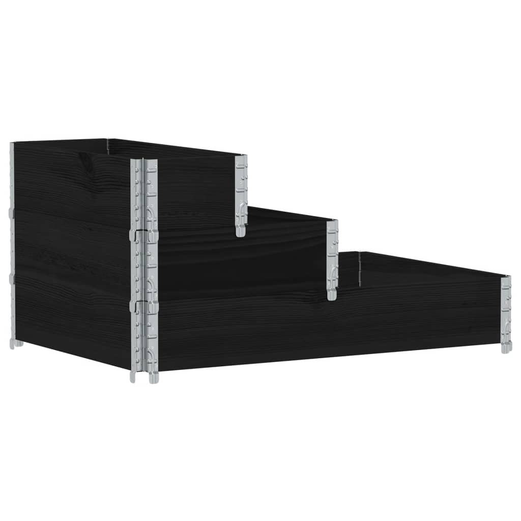 vidaXL Strat înălțat cu 3 niveluri, negru, 120x80 cm, lemn masiv pin