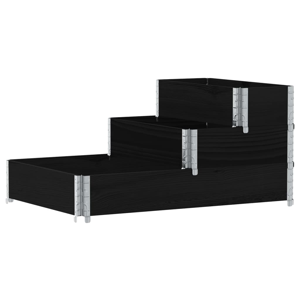 vidaXL Strat înălțat cu 3 niveluri, negru, 120x80 cm, lemn masiv pin