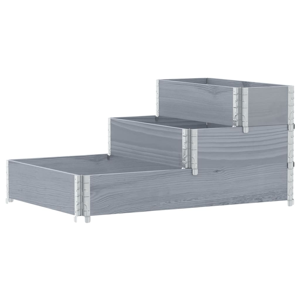 vidaXL Strat înălțat cu 3 niveluri, gri, 120x80 cm, lemn masiv pin