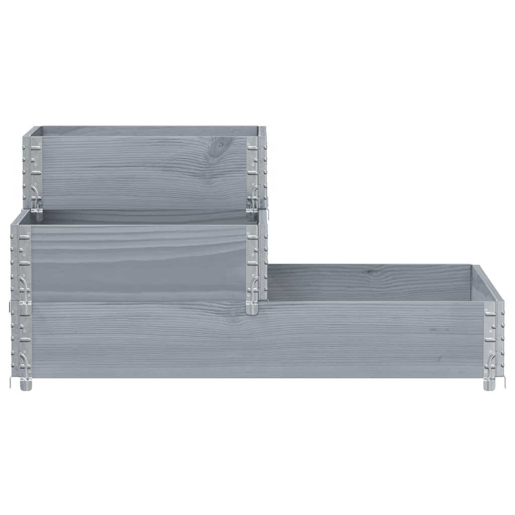vidaXL Strat înălțat cu 3 niveluri, gri, 120x80 cm, lemn masiv pin