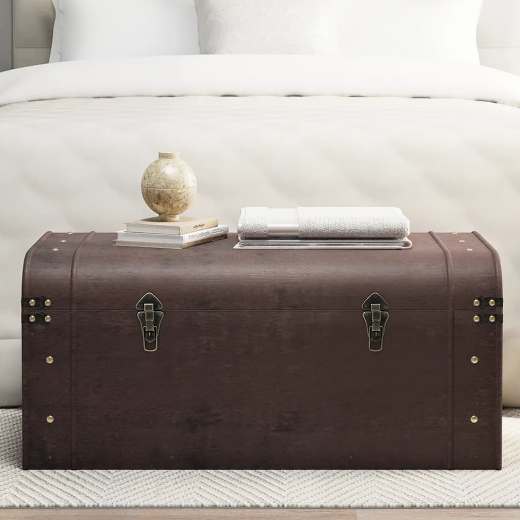 vidaXL Cufăr de comori cu zăvoare maro închis 90x50x39,5 cm placaj vidaXL Cufăr de comori cu zăvoare maro închis 90x50x39,5 cm placaj