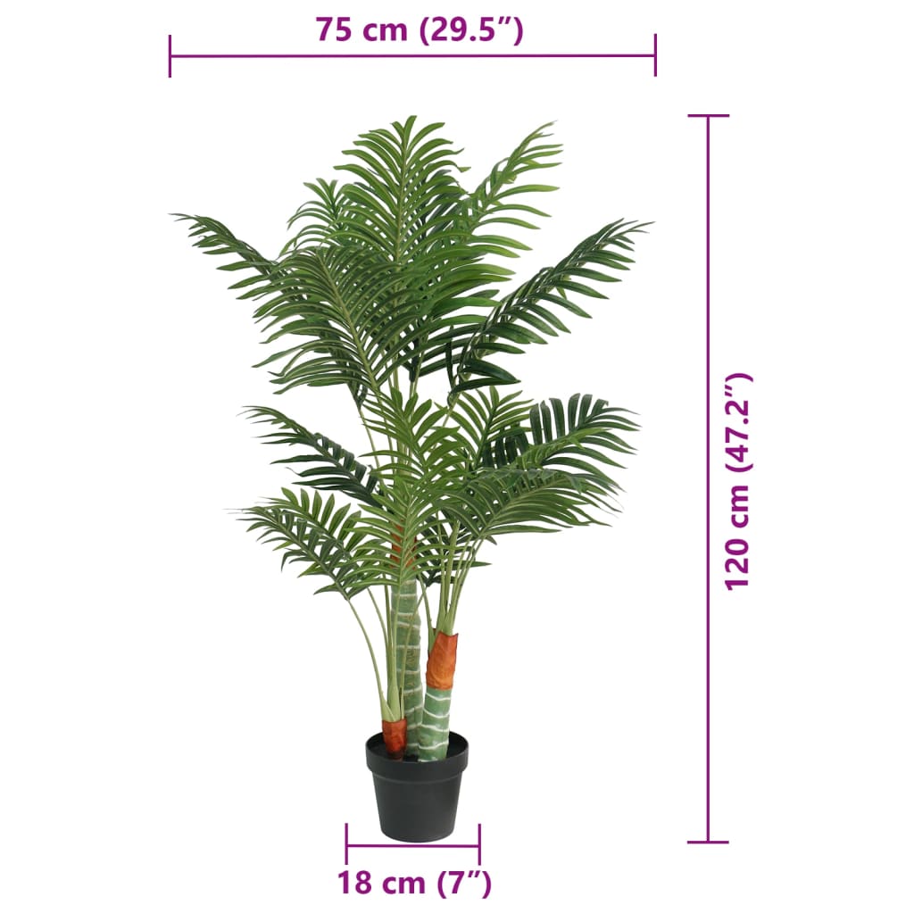 vidaXL Palmier artificial cu 3 trunchiuri, verde, 120 cm, PP vidaXL Palmier artificial cu 3 trunchiuri, verde, 120 cm, PP
