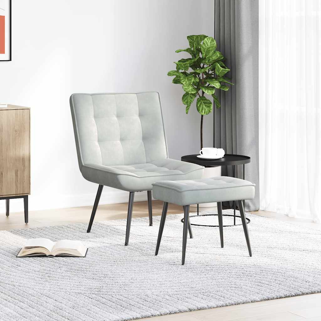 vidaXL Scaun de relaxare cu taburet, gri deschis, catifea vidaXL Scaun de relaxare cu taburet, gri deschis, catifea