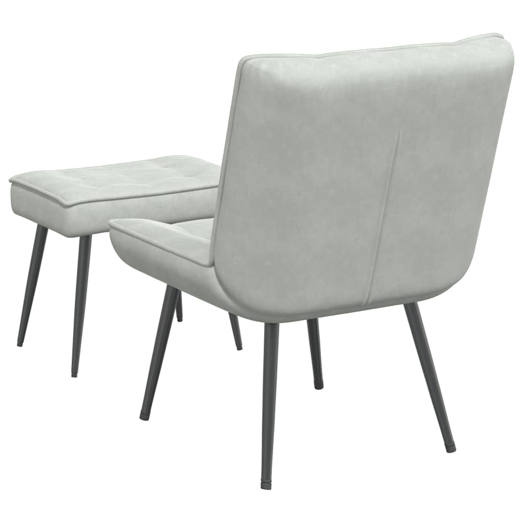 vidaXL Scaun de relaxare cu taburet, gri deschis, catifea vidaXL Scaun de relaxare cu taburet, gri deschis, catifea
