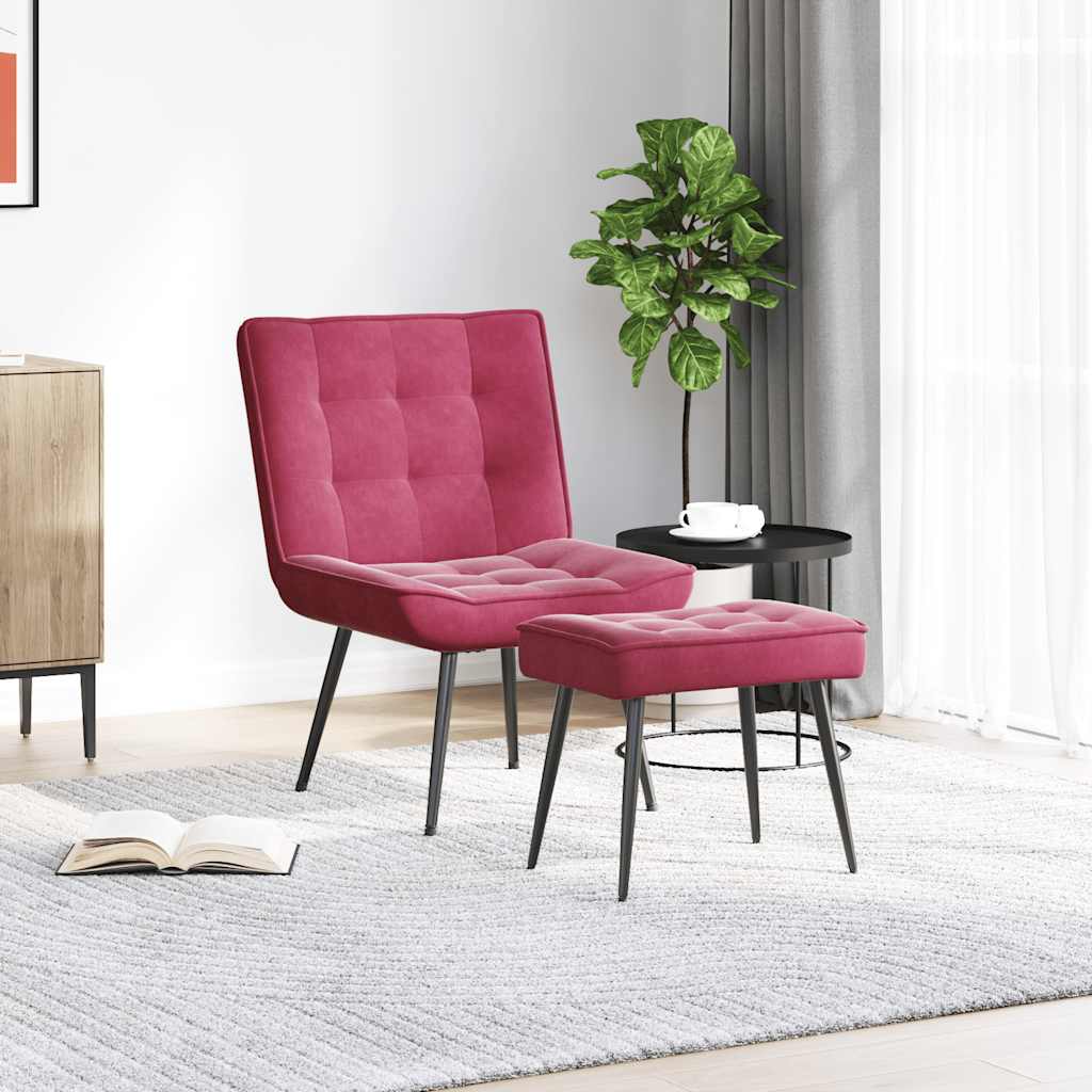 vidaXL Scaun de relaxare cu taburet, roșu vin, catifea vidaXL Scaun de relaxare cu taburet, roșu vin, catifea