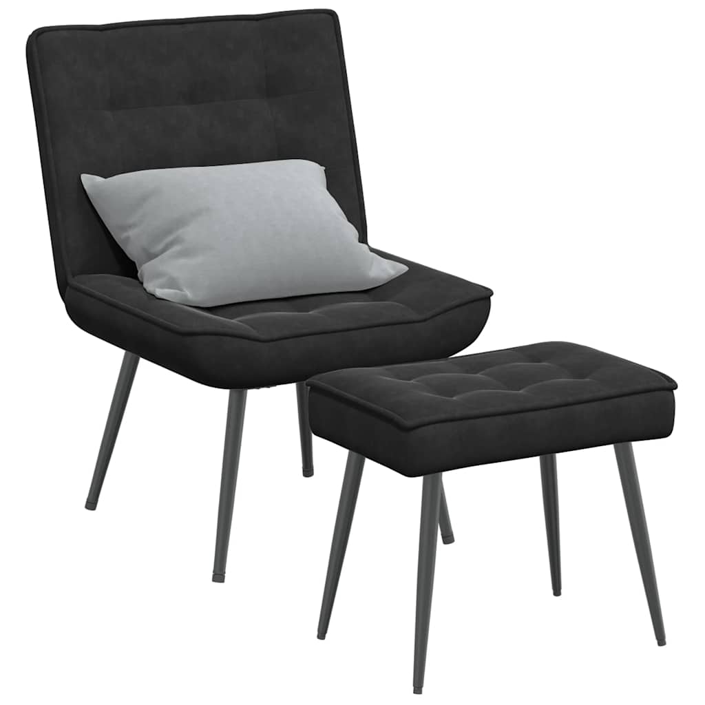 vidaXL Scaun de relaxare cu taburet, negru, catifea vidaXL Scaun de relaxare cu taburet, negru, catifea