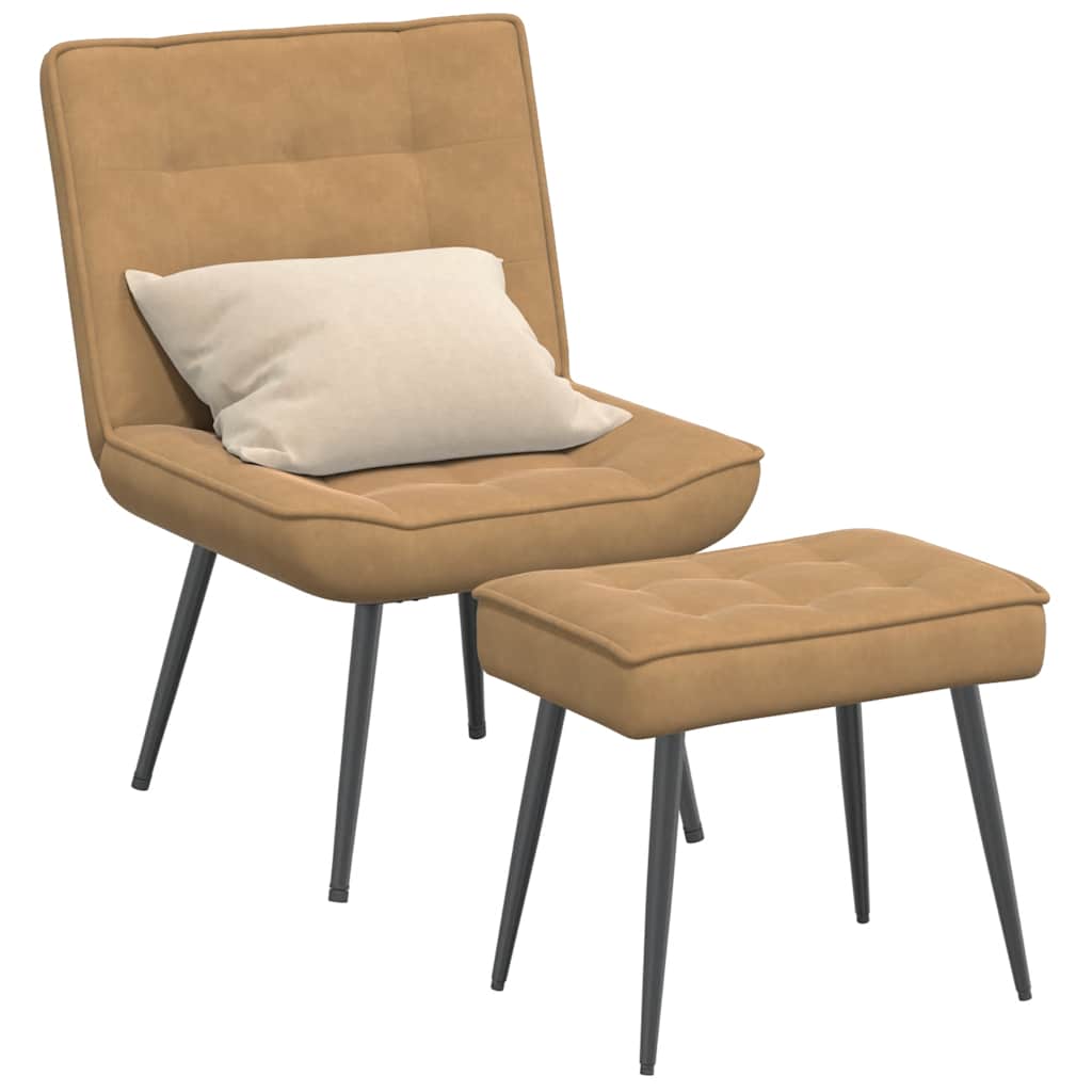 vidaXL Scaun de relaxare cu taburet, maro, catifea vidaXL Scaun de relaxare cu taburet, maro, catifea