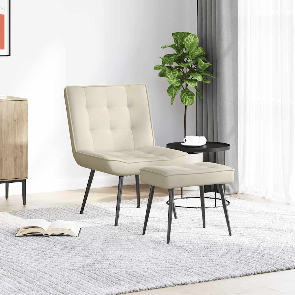 vidaXL Scaun de relaxare cu scaun catifea crem vidaXL Scaun de relaxare cu scaun catifea crem