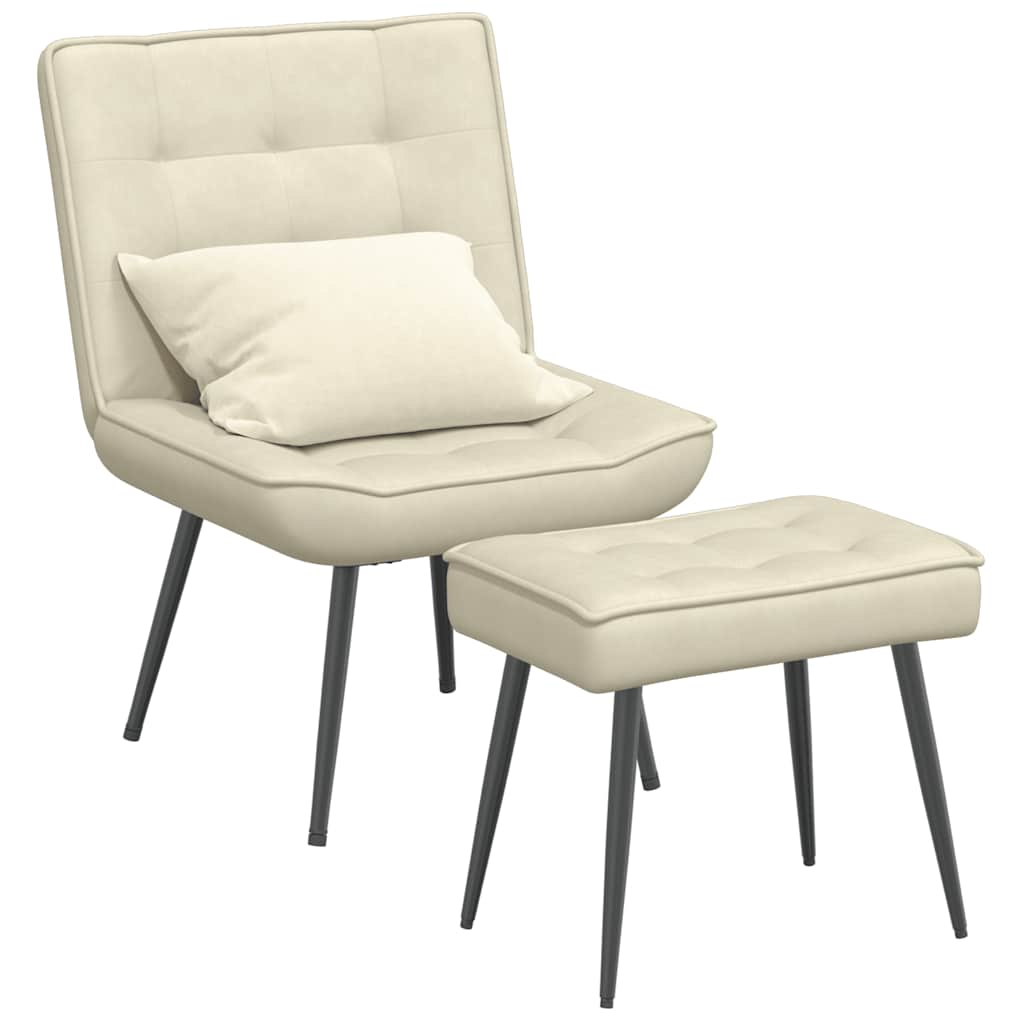 vidaXL Scaun de relaxare cu scaun catifea crem vidaXL Scaun de relaxare cu scaun catifea crem