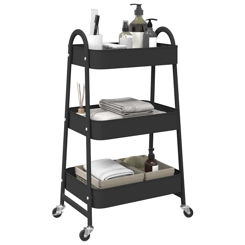 vidaXL Cărucior de depozitare 3 niveluri negru 42x41,5x77 cm oțel vidaXL Cărucior de depozitare 3 niveluri negru 42x41,5x77 cm oțel