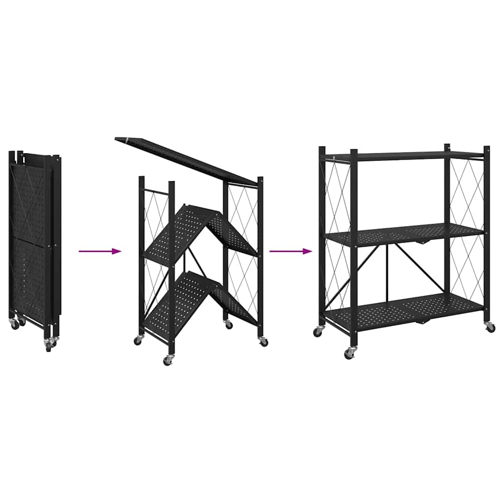 vidaXL Raft de depozitare pe roți negru 71x34x88 cm oțel vidaXL Raft de depozitare pe roți negru 71x34x88 cm oțel