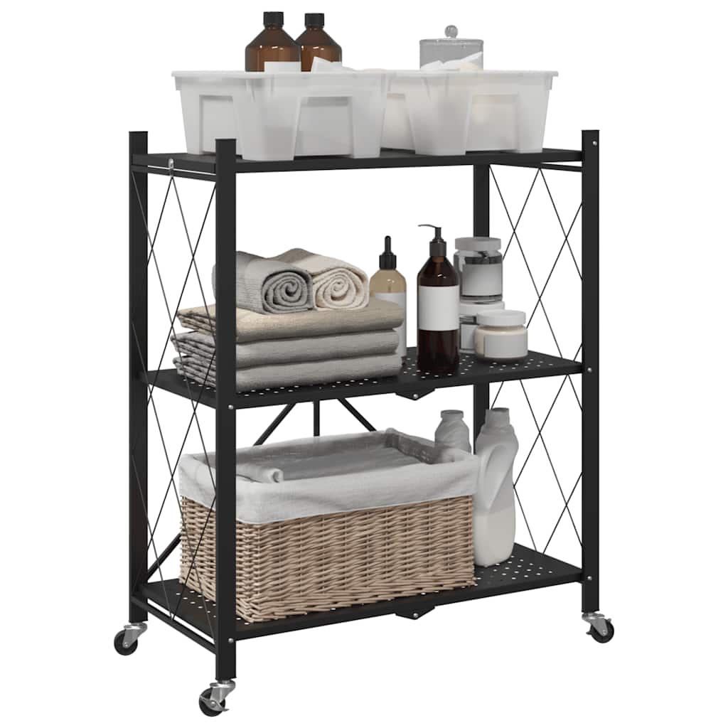 vidaXL Raft de depozitare pe roți negru 71x34x88 cm oțel vidaXL Raft de depozitare pe roți negru 71x34x88 cm oțel