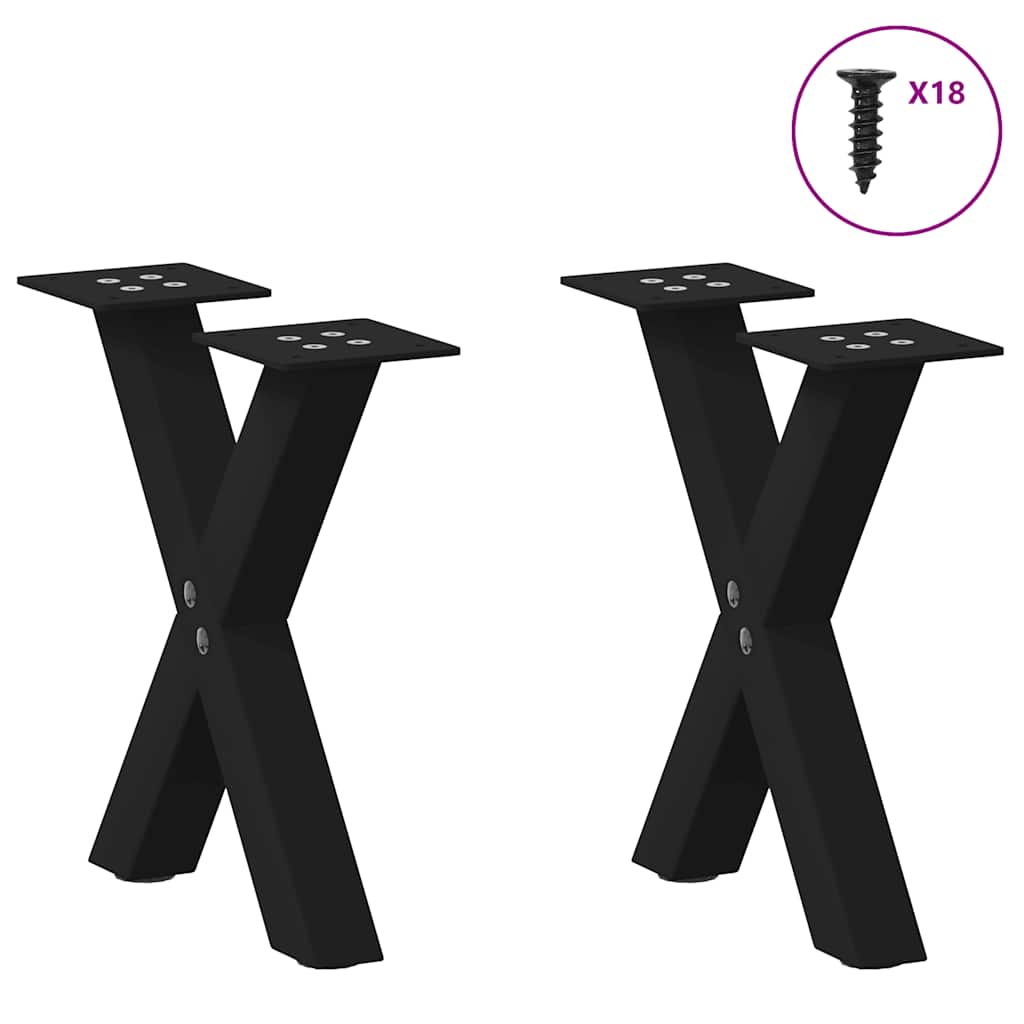 vidaXL Picioare pentru măsuță de cafea în formă de X, 2 buc., negru, 37x(30-31) cm, oțel