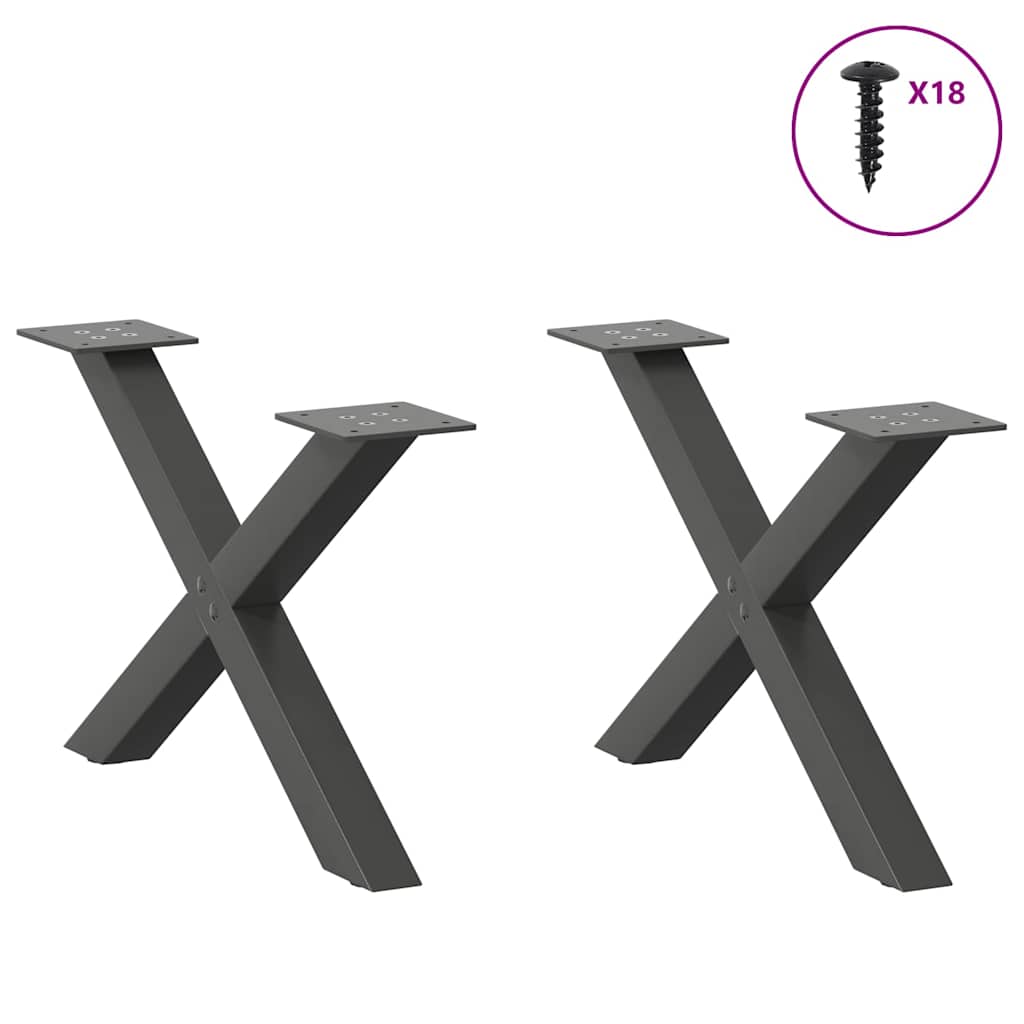 vidaXL Picioare pentru măsuță de cafea în formă de X, 2 buc., antracit, 60x(30-31) cm, oțel