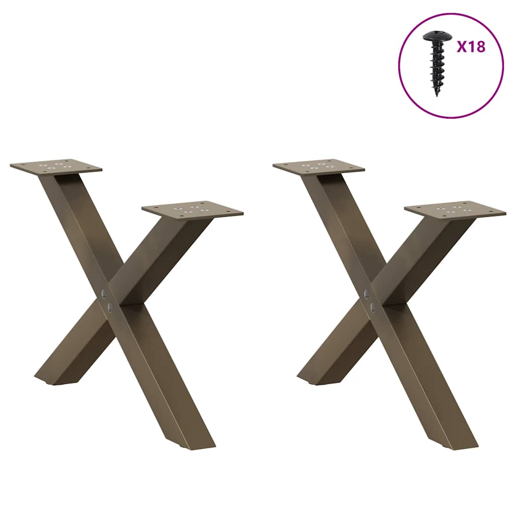 vidaXL Picioare pentru măsuță de cafea în formă de X, 2 buc., oțel natural, 60 x (30-31) cm
