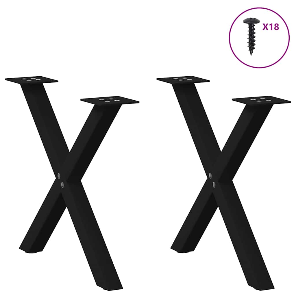 vidaXL Picioare pentru măsuță de cafea în formă de X, 2 buc., negru, 60x(42-43) cm, oțel