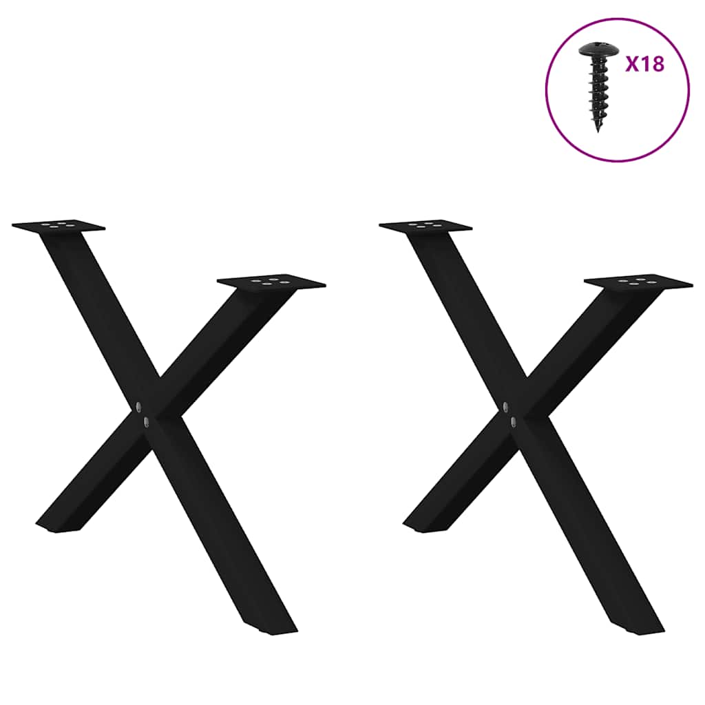 vidaXL Picioare pentru măsuță de cafea în formă de X, 2 buc., negru, 70x(42-43) cm, oțel