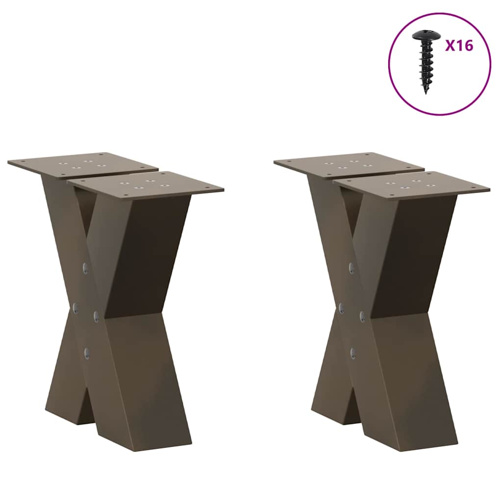 vidaXL Picioare pentru măsuță de cafea în formă de X, 2 buc., oțel natural, 30x(30-31) cm